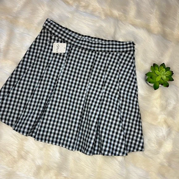 NWT Free People | Honey Blue Multi Gingham Pleated Skater Mini Skirt 10 - Picture 15 of 16